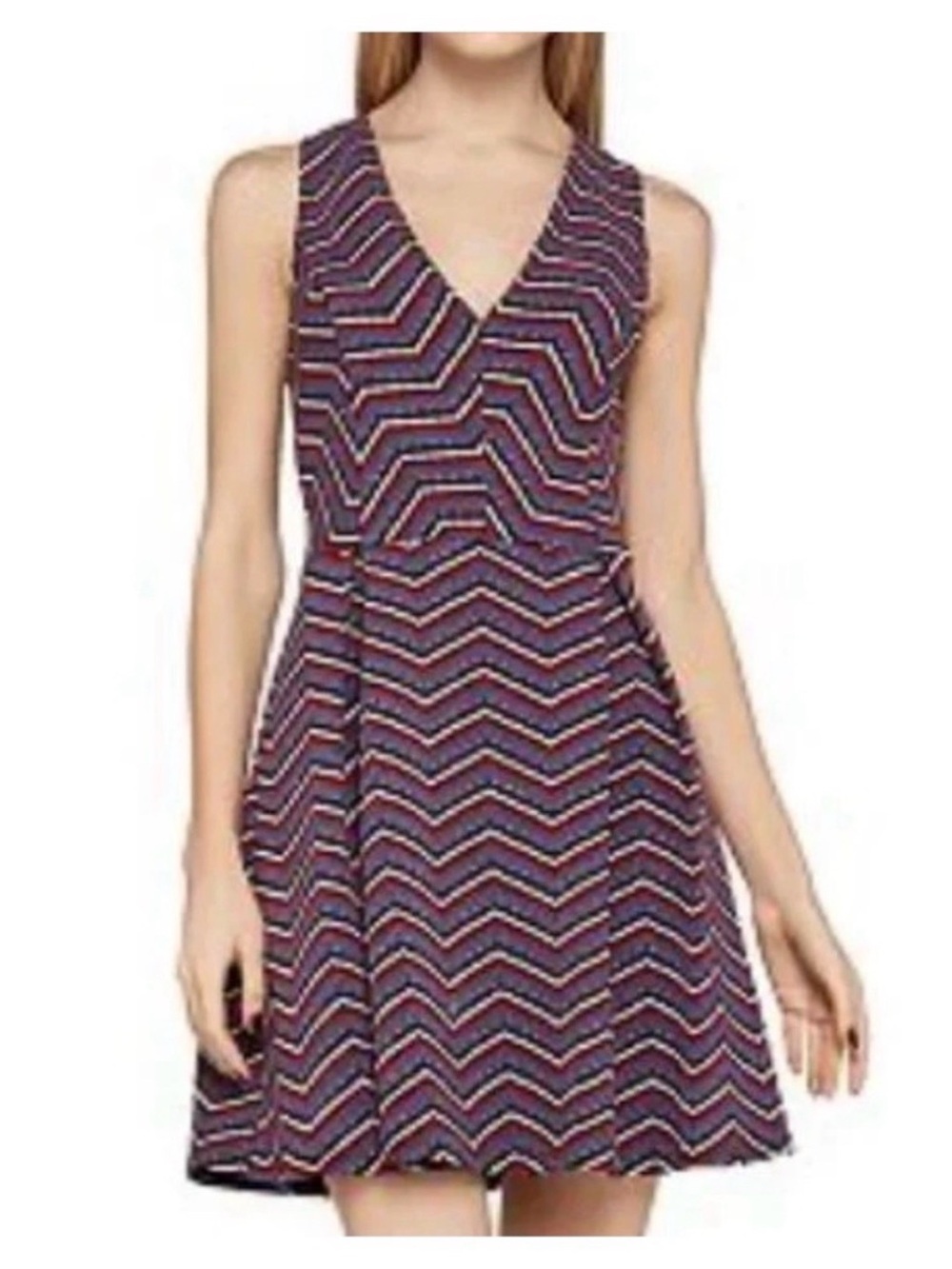 BCBGeneration Chevron Jacquard Fit & Flare Mini Dress Red, White, & Blue Sz 2